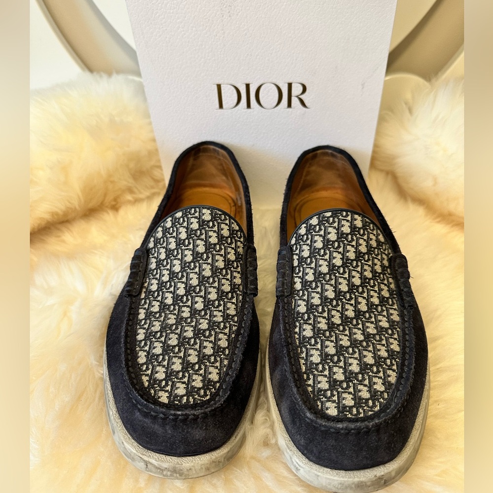 Dior Men's “Granville” Oblique Navy Blue and Grey Oblique Loafers